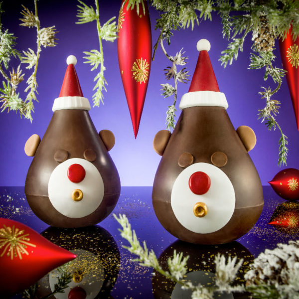 Bonbonnière ourson de Noël au chocolat au lait ou au chocolat noir de Camprini, chocolatier et pâtisserie à Valbonne et Cannes